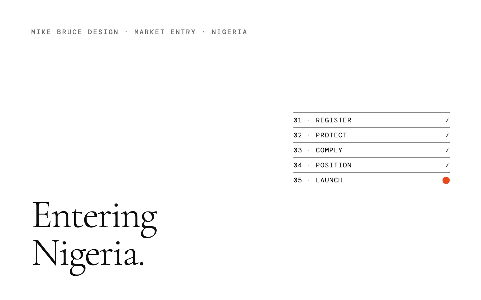 Typographic illustration: a five-step checklist ending in an orange dot