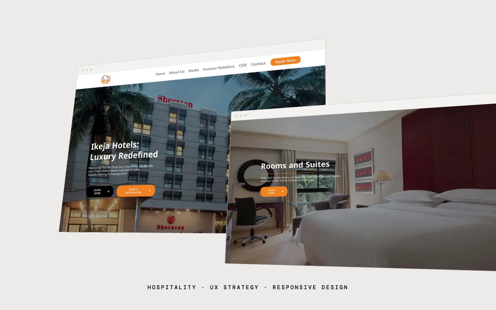 Ikeja Hotels website pages shown in perspective
