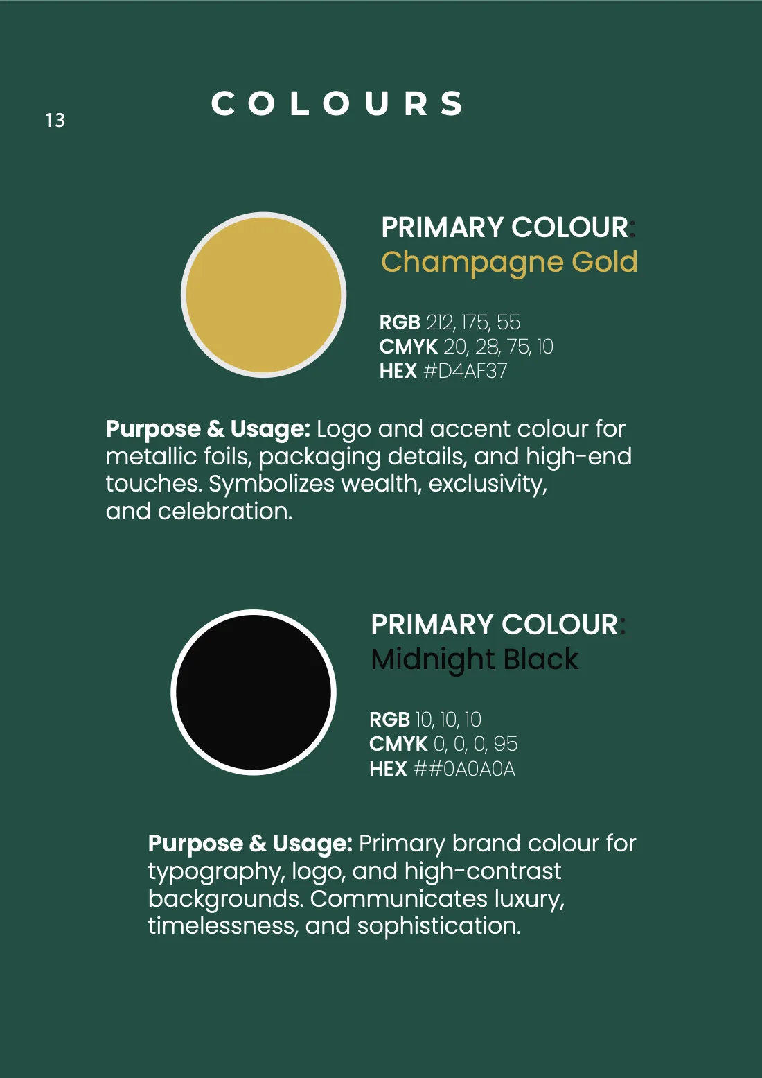 Brand book spread showing the Elizabeth & Lanky colour palette