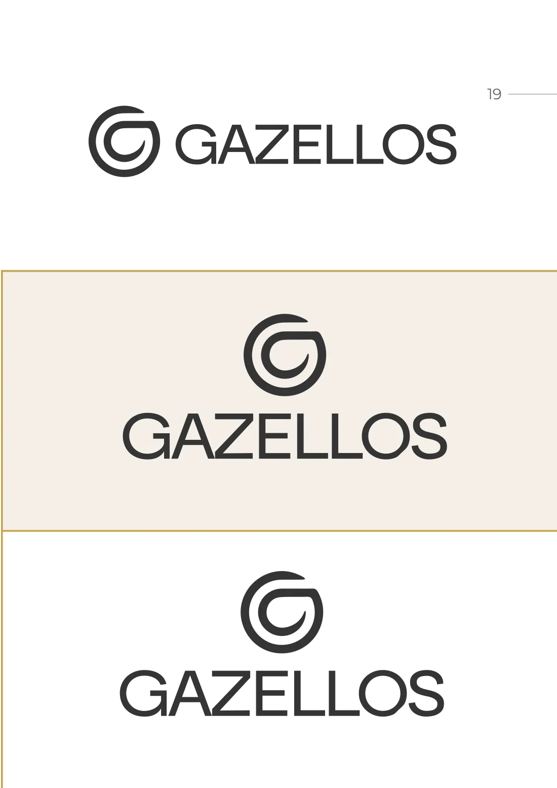 Design brief spread showing Gazellos logo variations