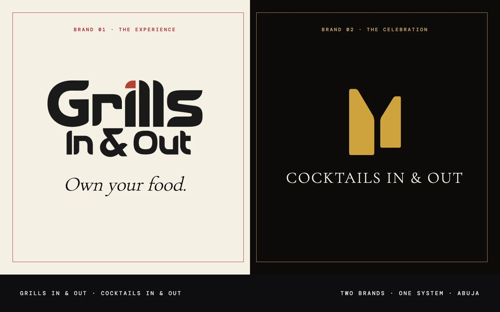 Grills In & Out / Cocktails In & Out brand identity, art-directed cover