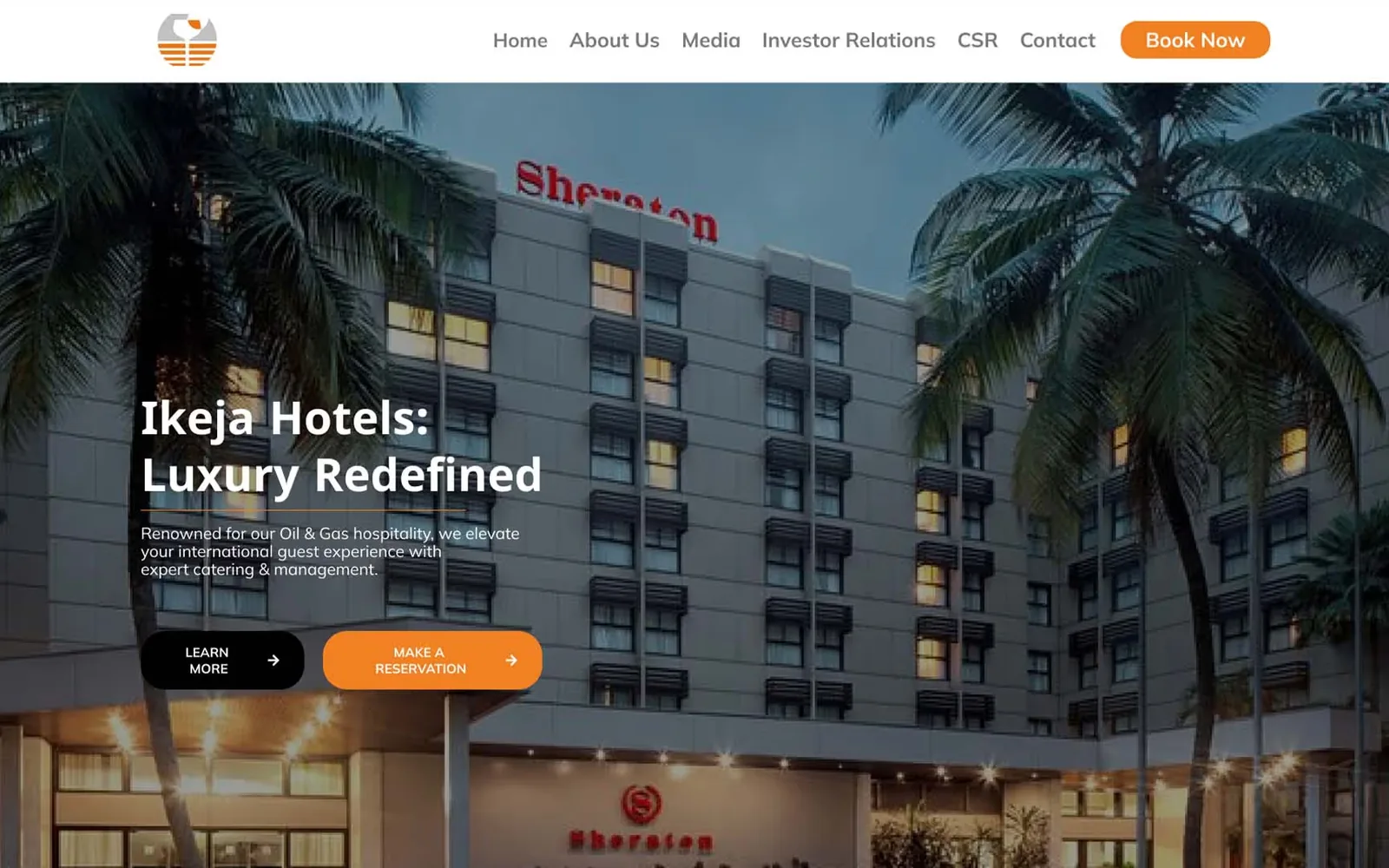 Ikeja Hotels website homepage with the line Luxury Redefined