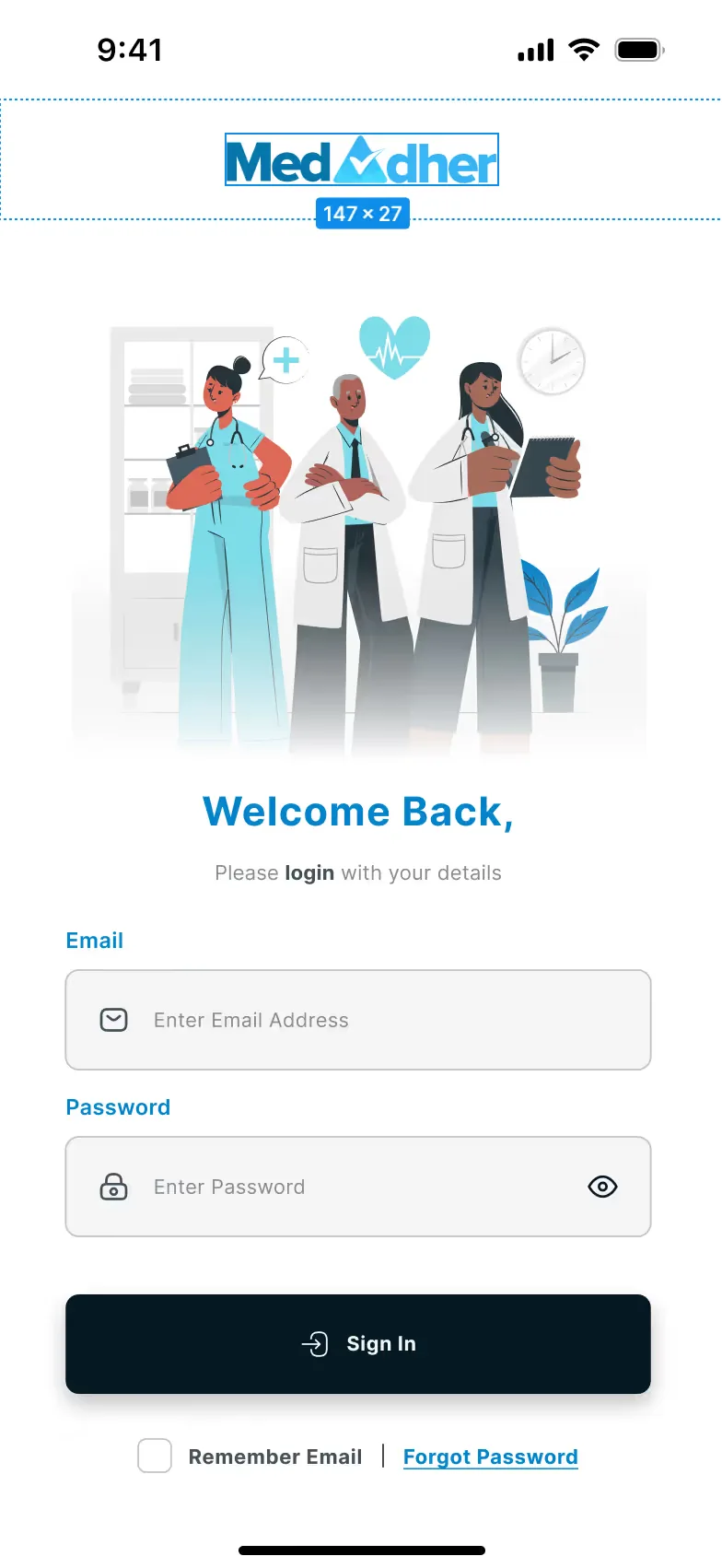 MedAdher sign-in screen