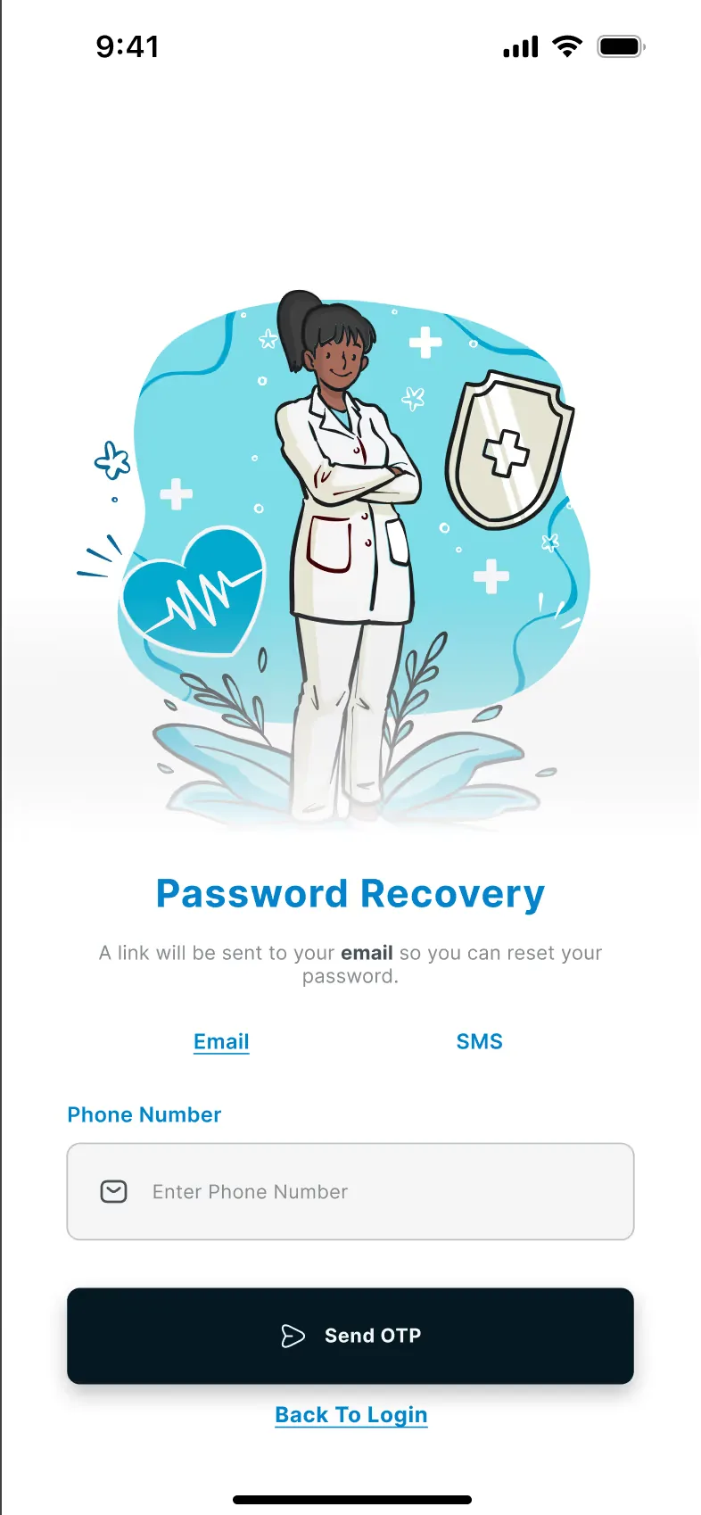 MedAdher password recovery screen