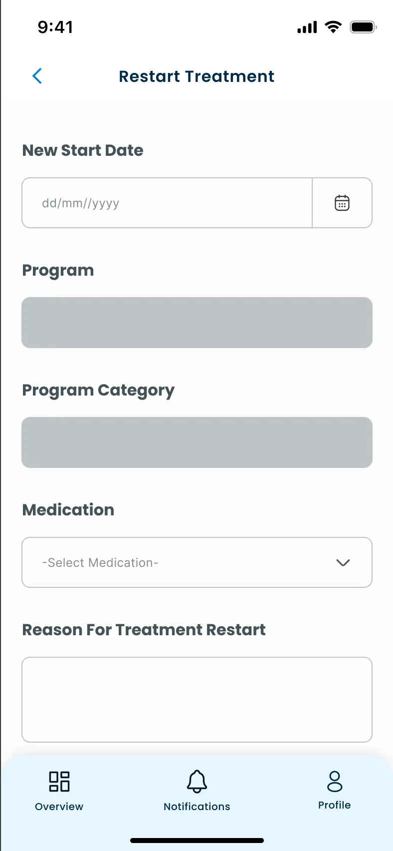 MedAdher restart treatment form