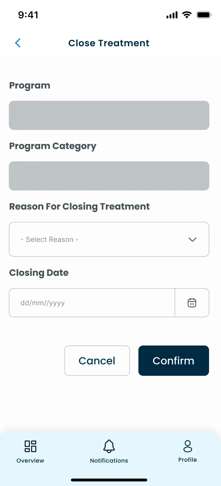 MedAdher close treatment form