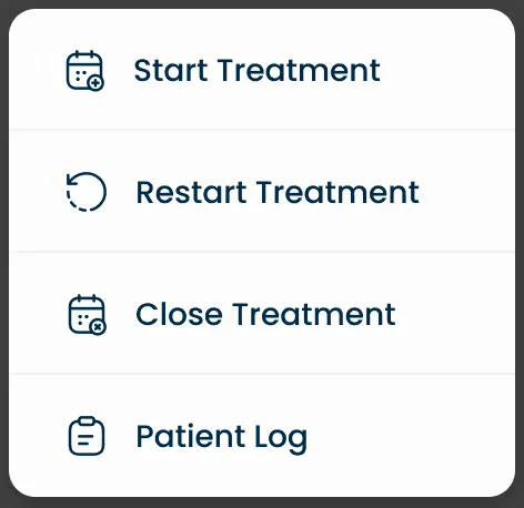 MedAdher treatment actions menu