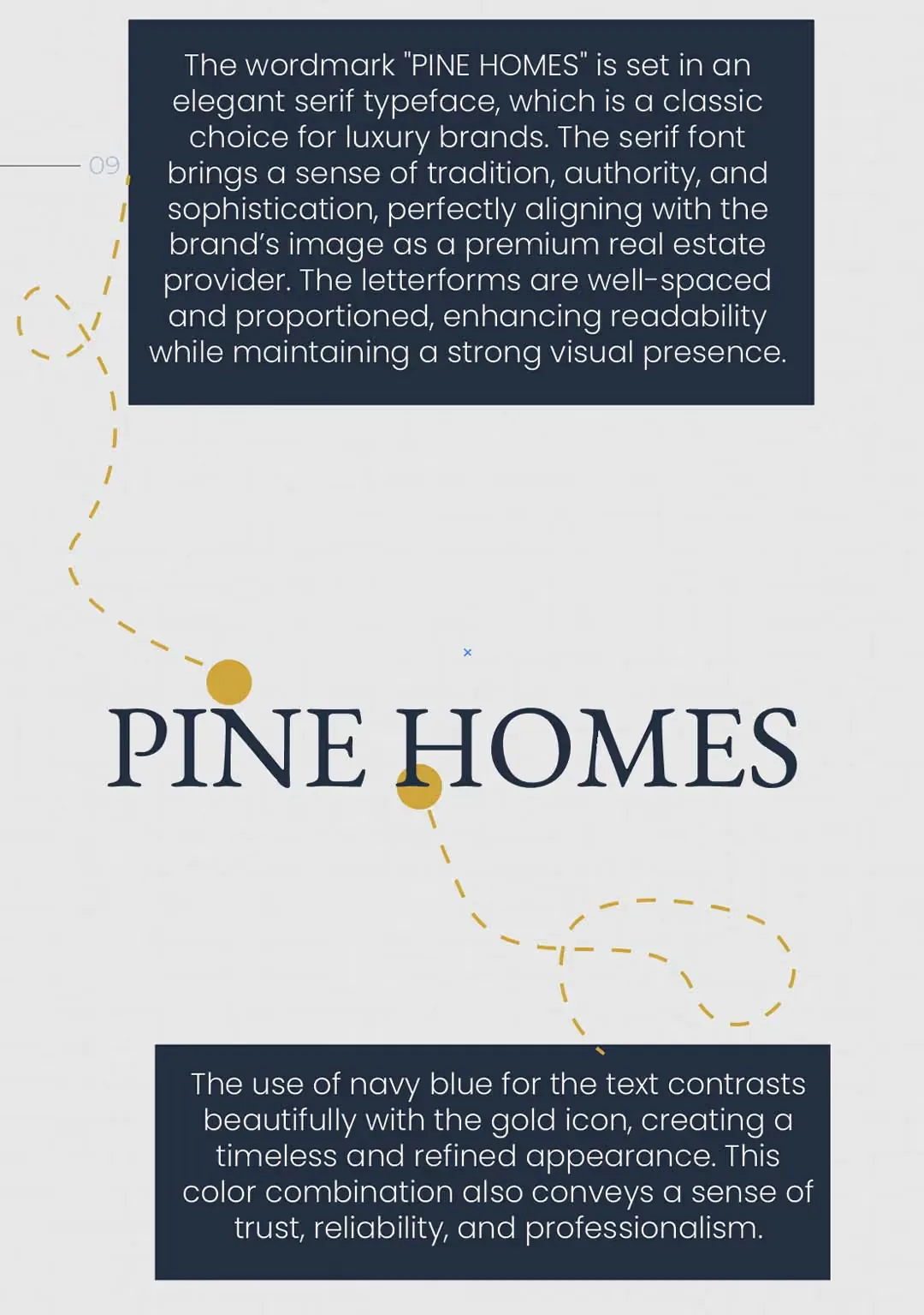 Brand book page explaining the Pine Homes wordmark