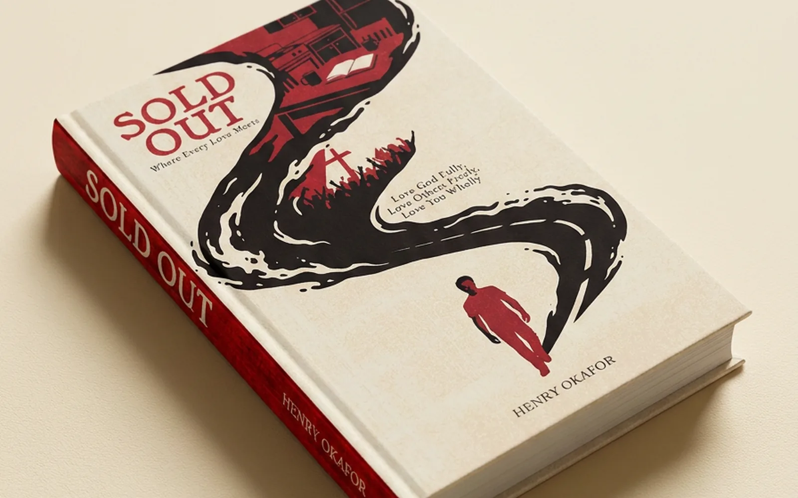 Sold Out hardcover book mockup with the winding road cover illustration