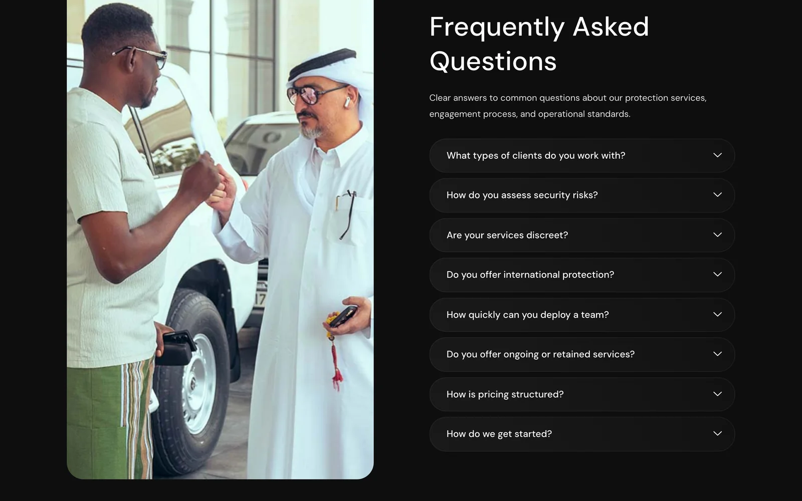 The Barricade frequently asked questions: clients, risk assessment, discretion, international protection, deployment, retained services, pricing and getting started
