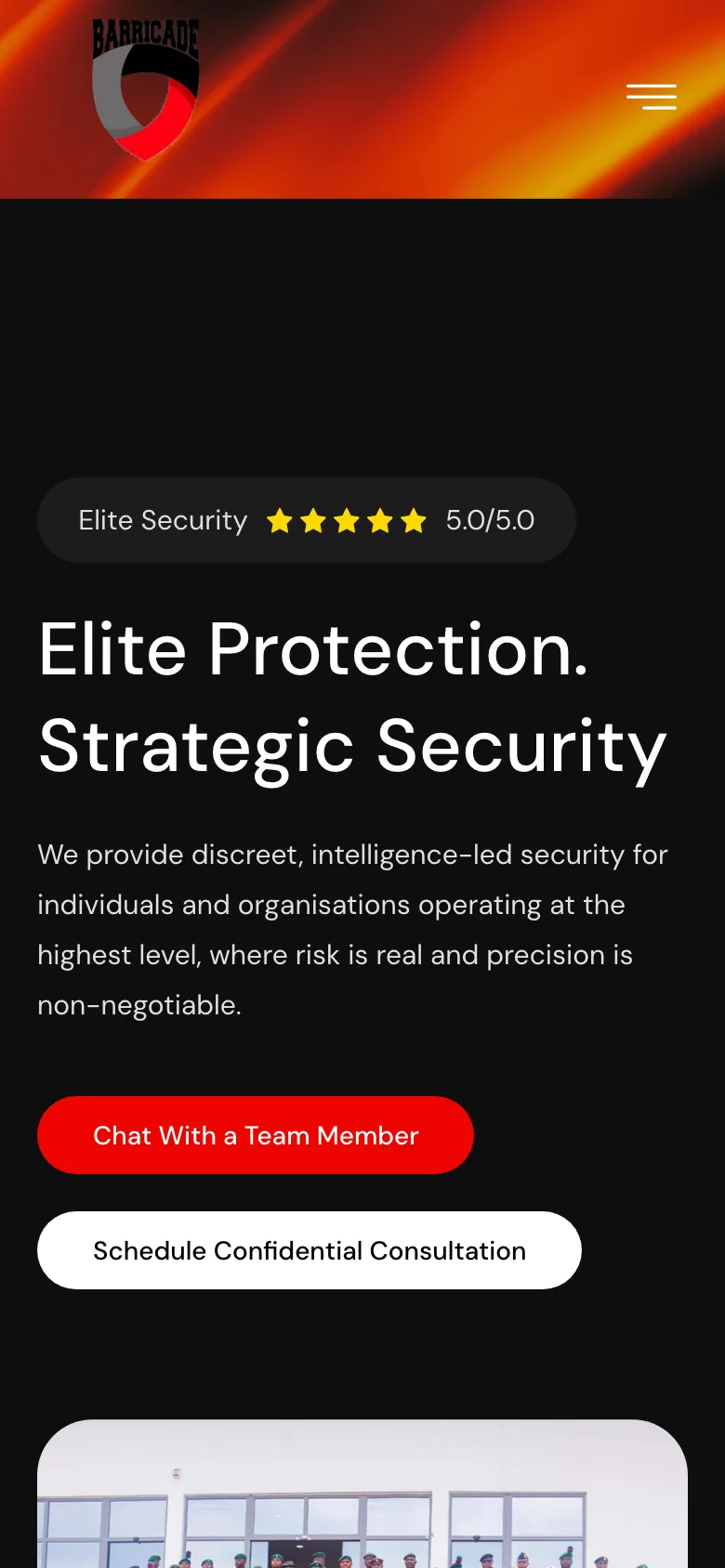 The Barricade homepage on a phone