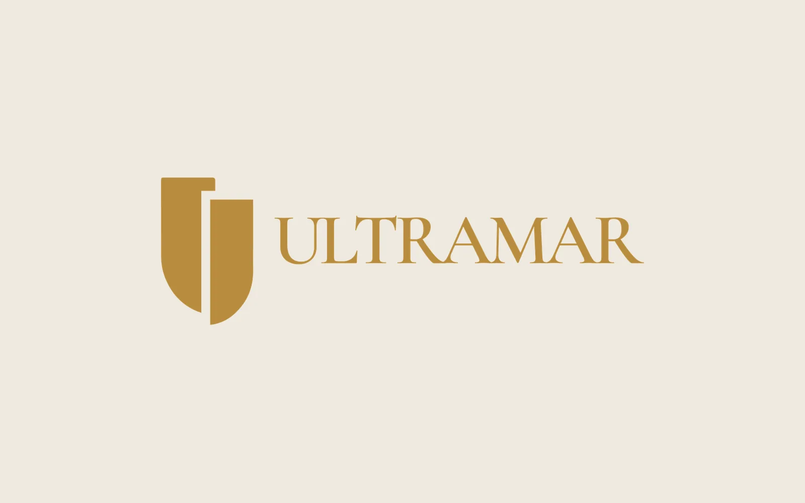 Ultramar primary lockup in gold on Parchment