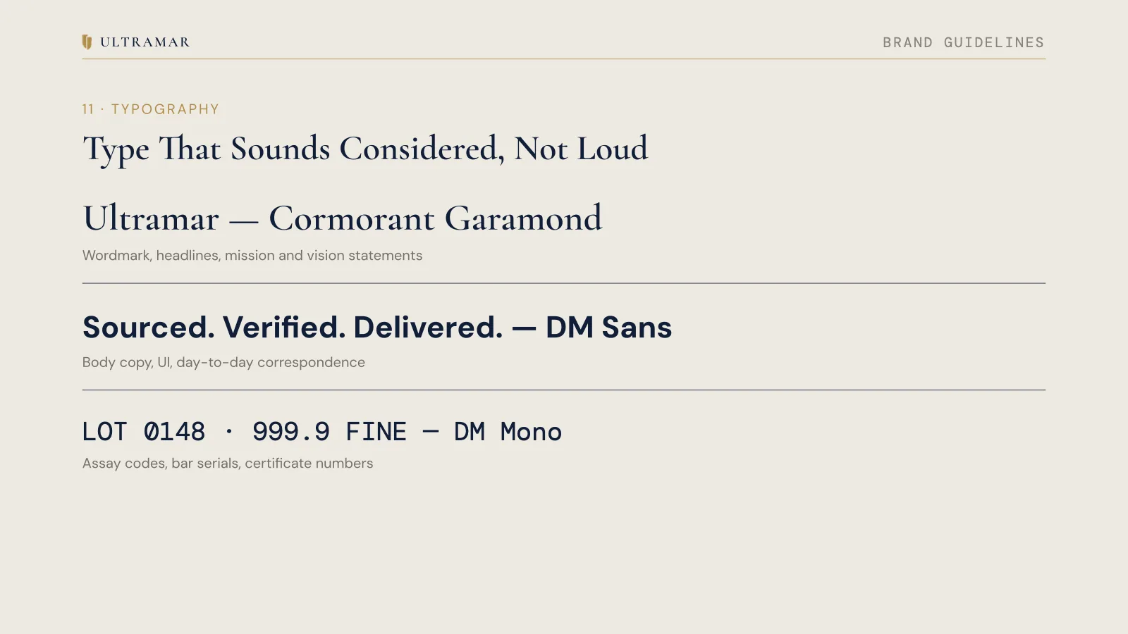 Guidelines spread: Cormorant Garamond, DM Sans and DM Mono